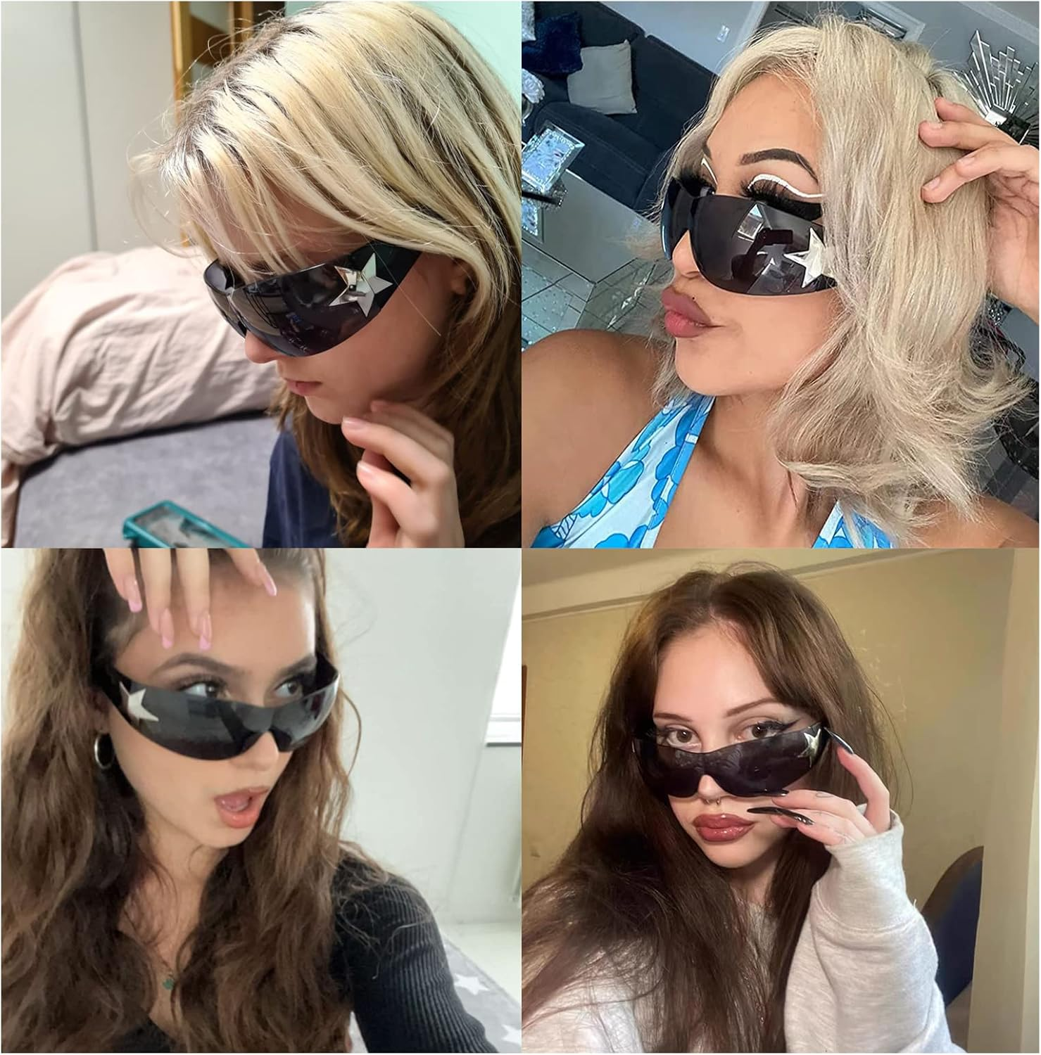 LJCZKA Rimless Star Sunglasses Y2K for Women Men, Oversized Wrap around Sunglasses One Piece Futuristic Shades UV400 Protection - Brown / Gradient Brown image number 7