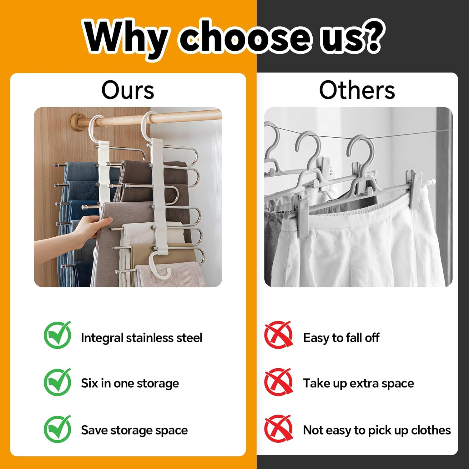 DAWNTREES 3 Pack 6 in 1 Pants Rack,Pants Hangers, Trouser Hanger,Adjustable,Non-Slip, Space Saving Multi-Functional Pants Rack - White 3 Pack image number 5