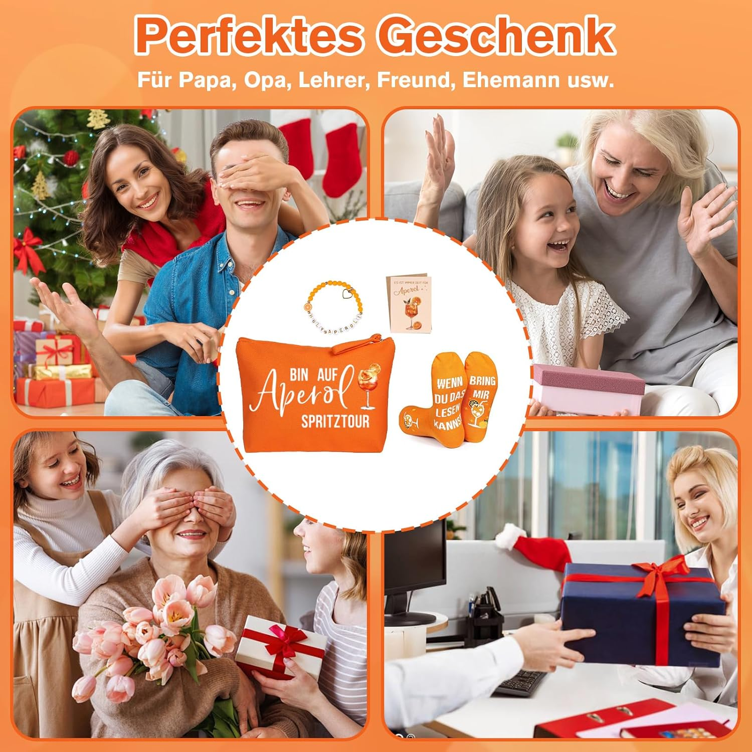 VEGCOO Aperol Lovers Gift Set Makeup Bag Socks Bracelet Greeting Card Aperol Design Canvas Cosmetic Bag Large Capacity Toiletries Storage Bag Gifts for Women image number 5