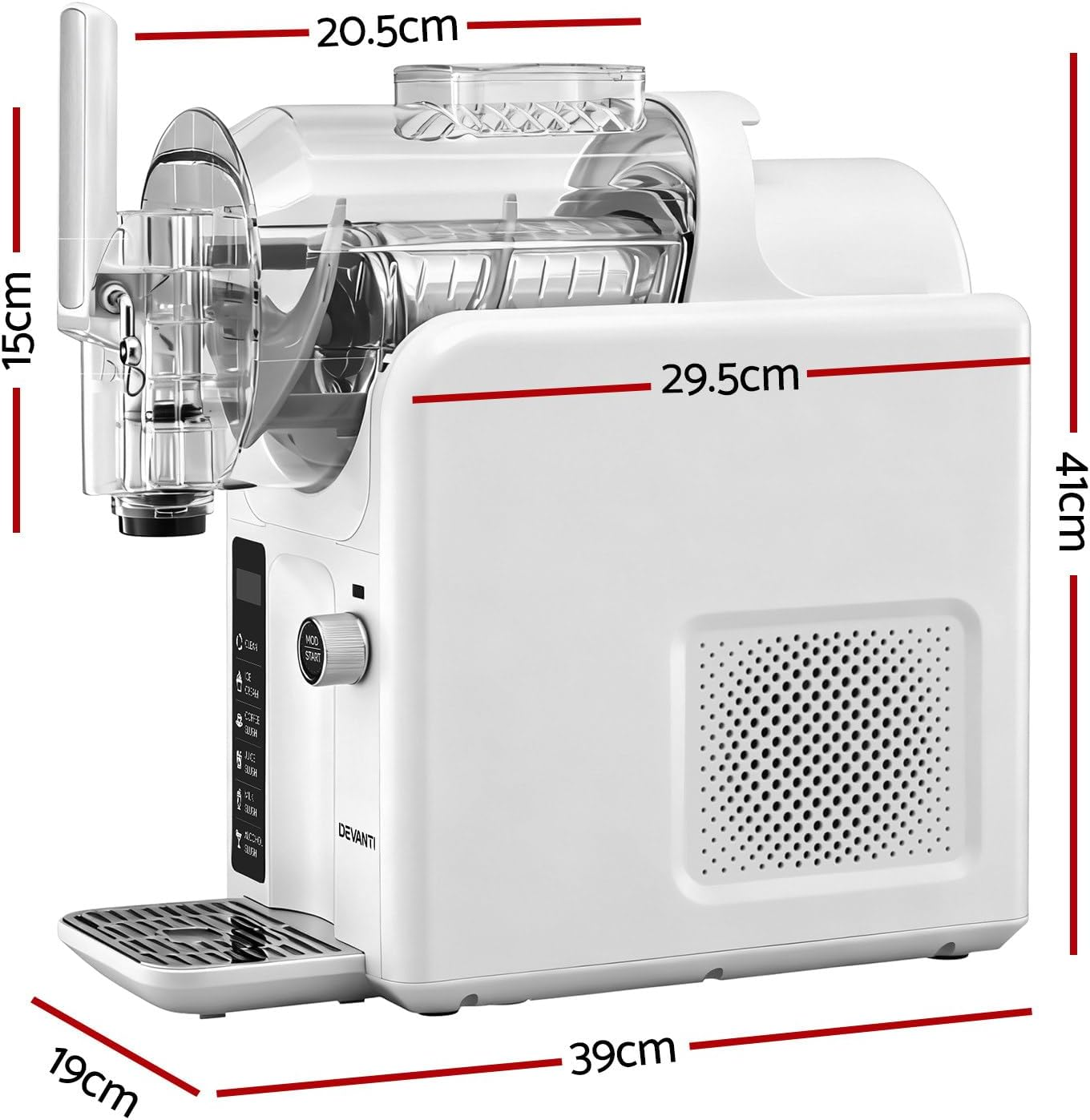 Devanti Slushie Machine Australia & Ice Cream Maker, 2L Large Slushie Maker, 20-Min Fast Cooling & One-Touch Cleaning, Ideal for Homemade Cocktails, Smoothies, Soft Ice Cream & Milkshakes, White image number 5