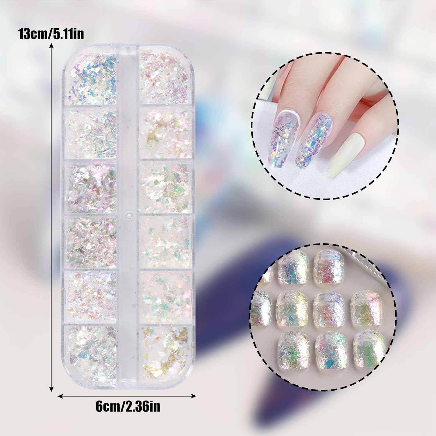 Holographic Nail Glitter,1Boxes 12Grids Nail Flakes Aurora Iridescent Irregular Paillettes,Mermaid Bright Colorful Ice Foil Nail Sequins for DIY Nail Art Decoration Shining Flakes image number 5