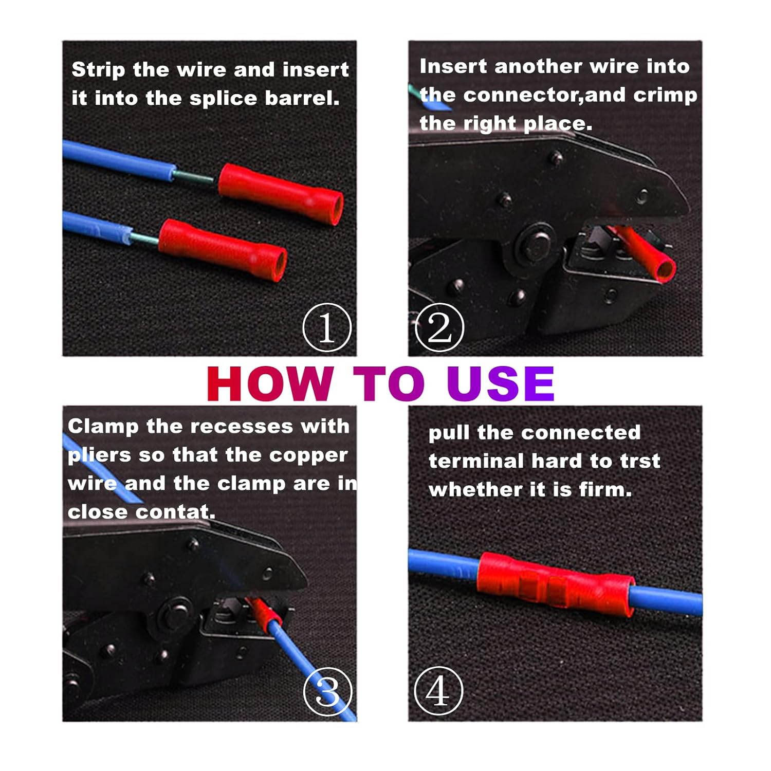 Ruimou 50Pcs Red 19A AWG 22-16 Crimp Copper Tube Butt Connector, Insulated PVC Terminals for Wire Cable, Car, Family,Electrical (Red) image number 4