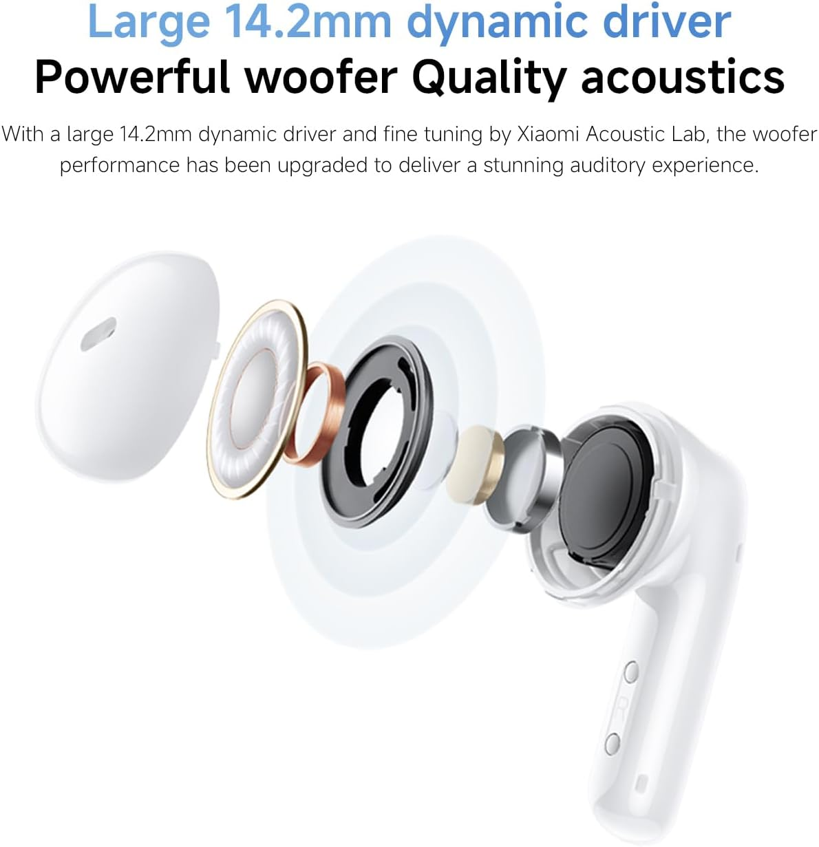 Xiaomi Redmi Buds 6 Active &ndash; Wireless Bluetooth Headphone Semi-In-Ear, Large 14.2Mm Driver, Dual-Mic Noise Reduction, up to 6H+30H Battery Life, Five Built-In Eq,Google Fast Pair, IPX4, White - Black image number 2