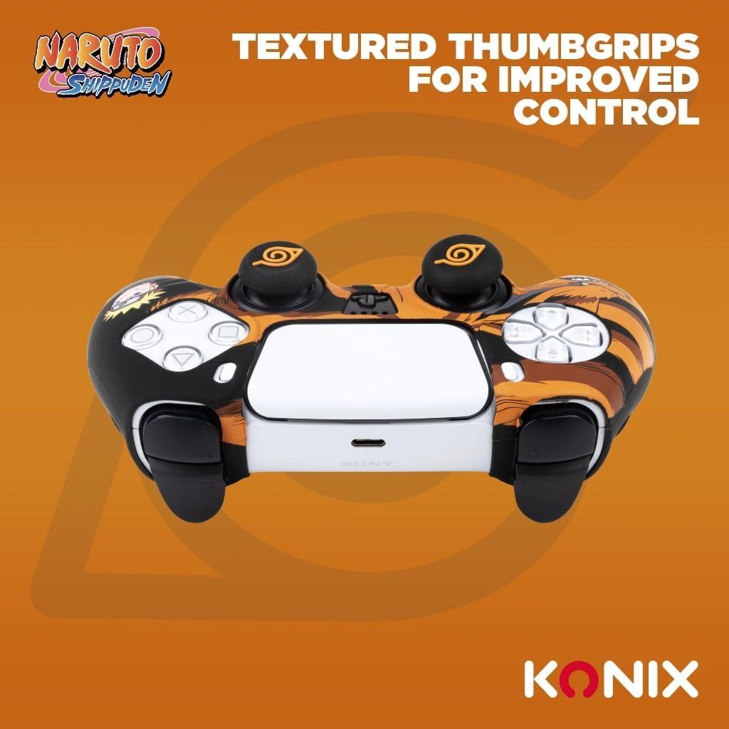 Konix Naruto Shippuden Silicone Case for Dualsense PS5 Controller - Thumb Rest - Kurama/Ky&ucirc;bi and Naruto - Black image number 4