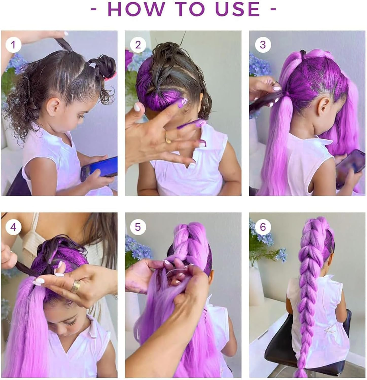 2 PCS Purple Hair Extensions, Purple Braiding Hair, Lightweight Synthetic Hair for Cosplay, Halloween and Themed Parties, Long Purple Hair for Creative Styling