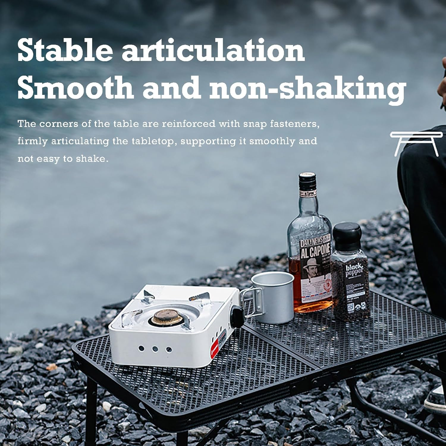 Portable Camping Table Picnic Folding Grill Table: Lightweight Portable Design - Height Adjustable, 60X40X27/56 CM for Outdoor Camping and BBQ (Black) image number 4