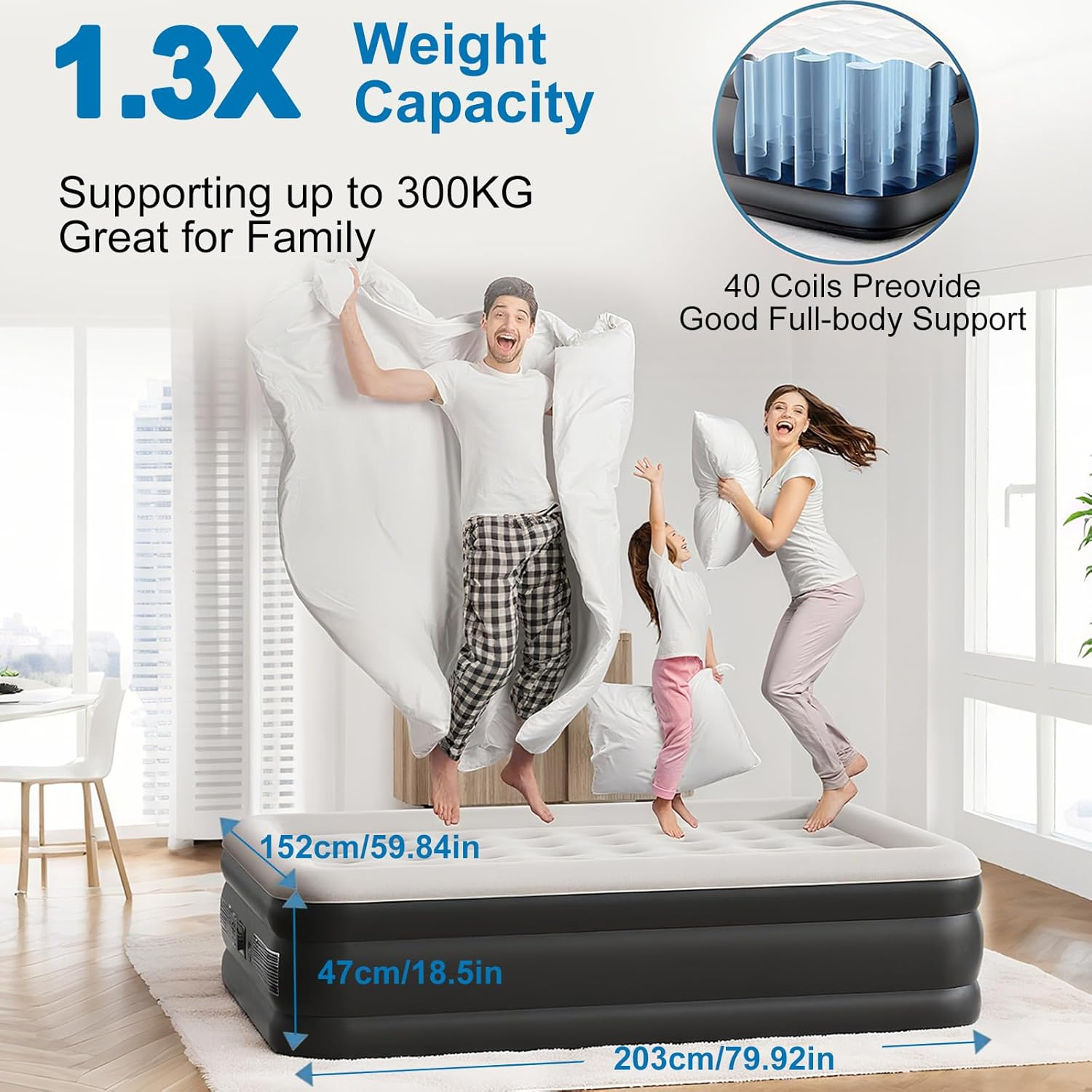 Queen Size Air Mattress,Built-In Air Pump,Automatic Inflating/Deflating PVC Waterproof Material,Skin-Friendly Flocking Surface, 203&times;152&times;47CM,300KG MAX, Suitable for Family Camping image number 2