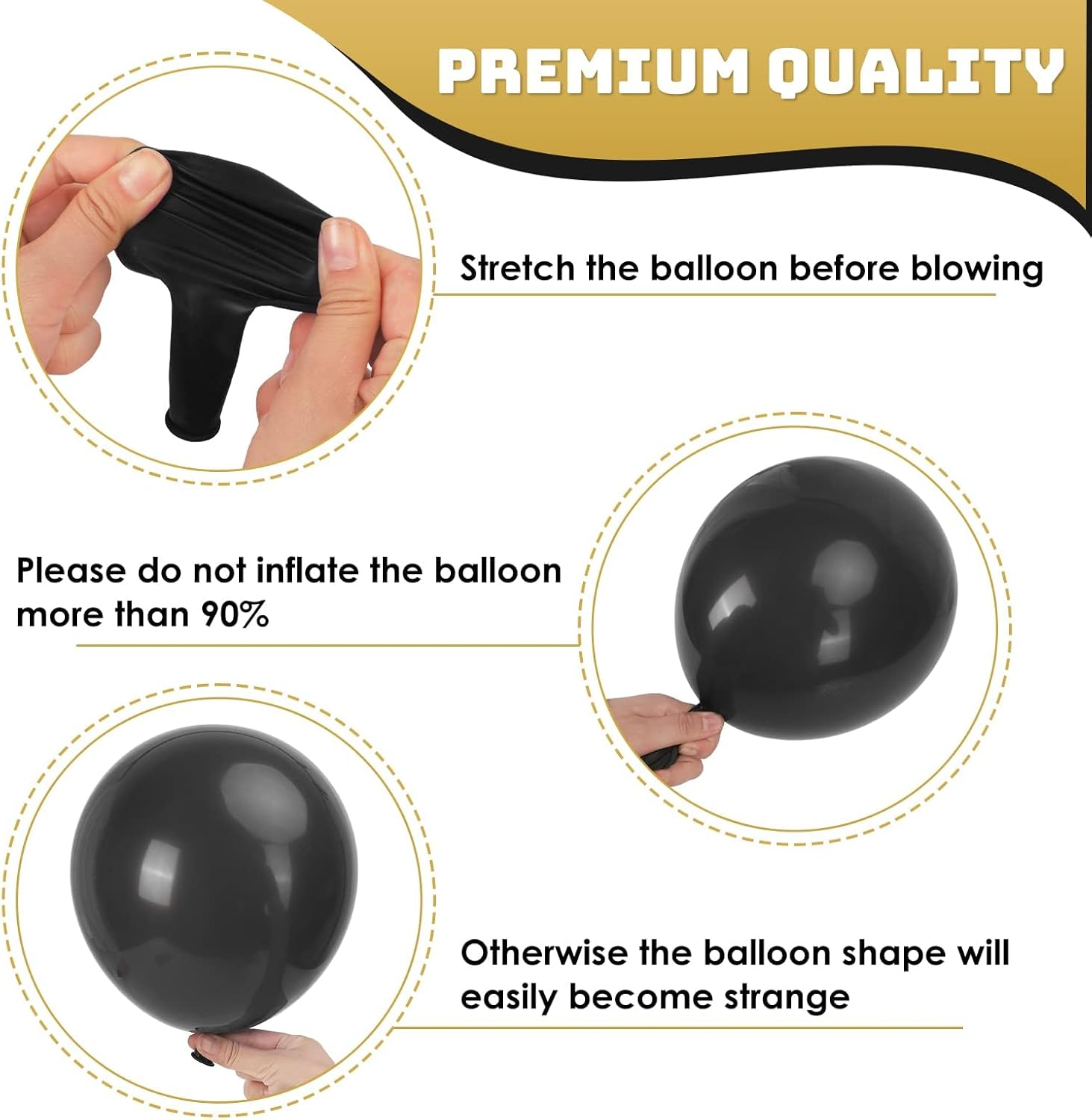 62Pcs Black Gold Balloon Kit,12Inch Black Gold White Party Balloon Set with Metallic Gold Black Confetti Balloon for Birthday Party,Graduation,Wedding,Baby Shower,New Year Decoration,Eid Mubarak Decor image number 3