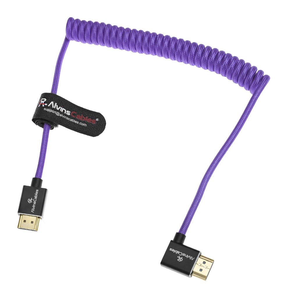 Alvin'S Cables 8K HDMI 2.1 Cable for Atomos Ninja V Monitor,For Sony FS5 Fs7,Bmpcc,For Canon C300 C500 Camera,8K@60Hz 4K@120Hz 48Gbps High-Speed Braided Coiled Cable Left Angle Purple image number 4