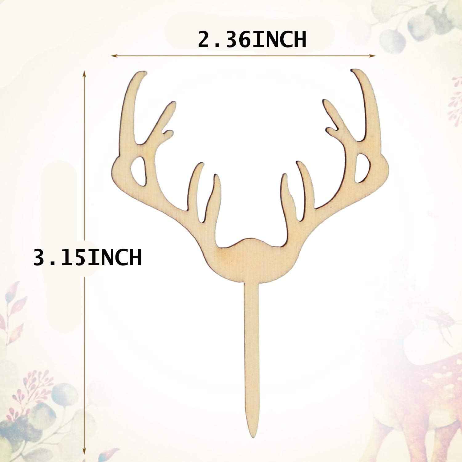 Deer Cupcake Toppers Wooden Woodland Antler Baby Shower Cake Picks Party Decorations Wedding Hunting Boho Rustic Country Birthday Party Supplies Set of 24 image number 6