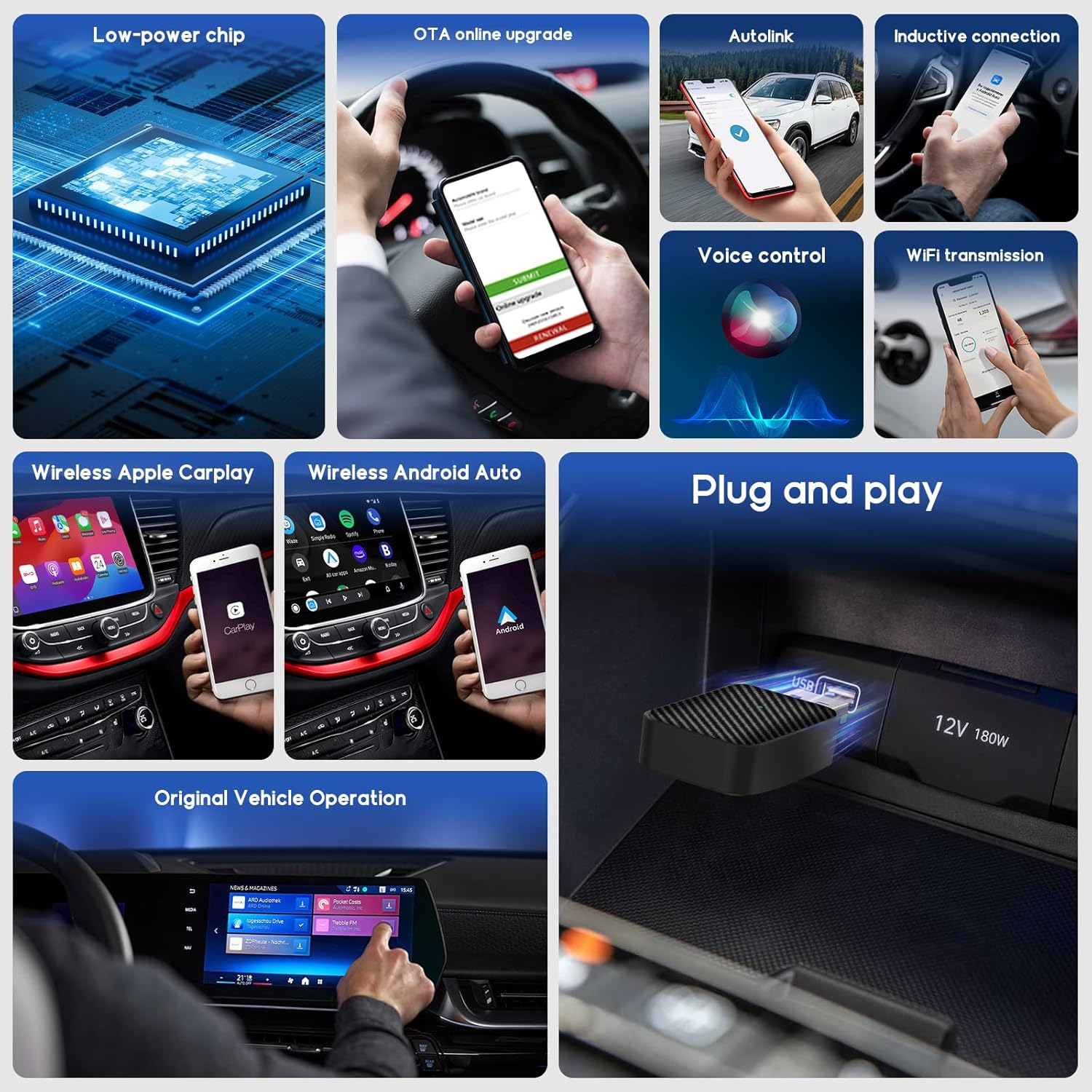 2 in 1 Wireless Carplay Adapter, Convert Factory Wired to Wireless Carplay Dongle/Android Auto Adapter, Plug & Play Bluetooth Magic Link Carplay Fast Connection for Ios 10+ / Android 10+ / Cars 2017+ image number 5