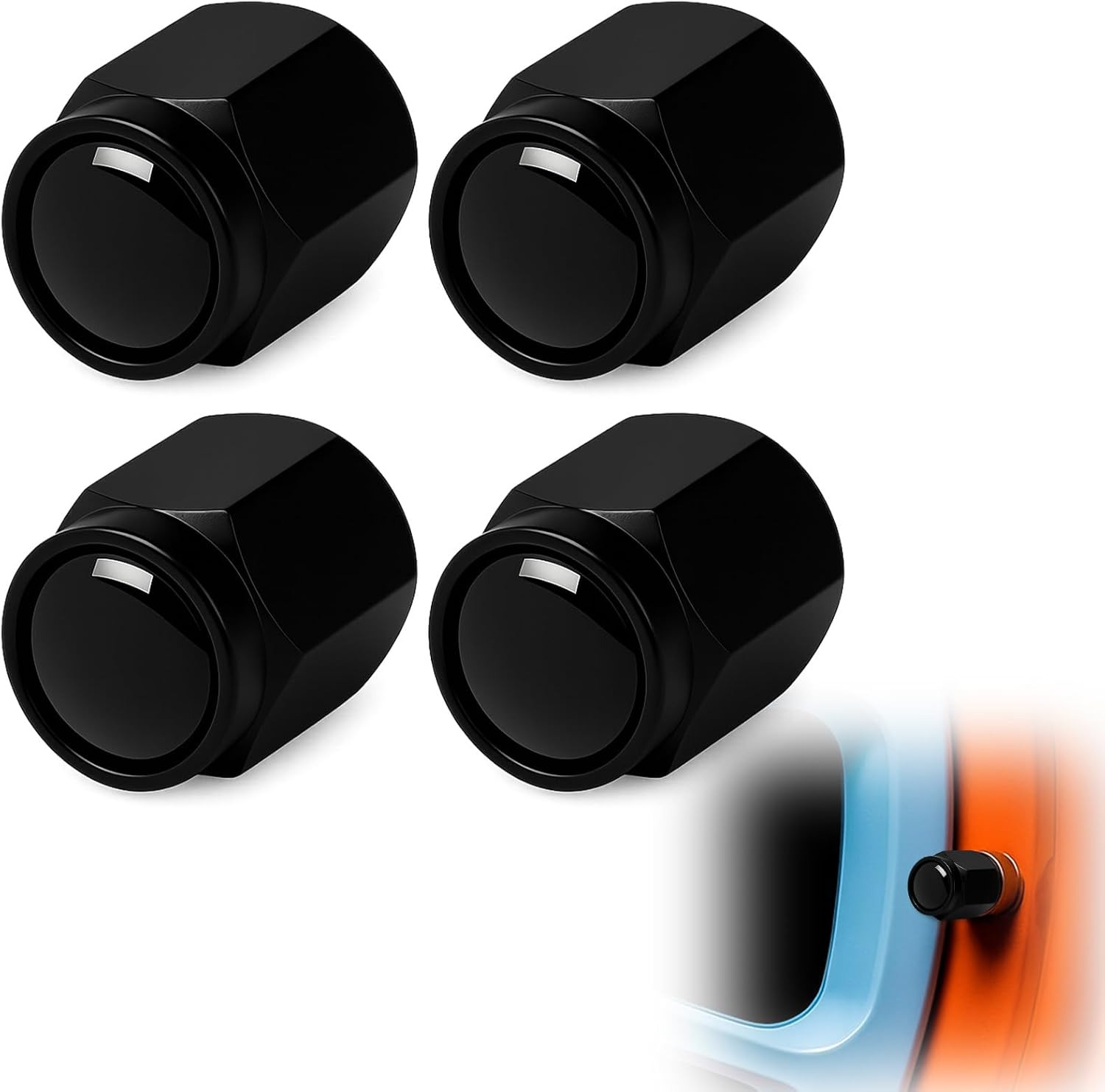 Pack of 4 Tyre Valve Caps Compatible with M M2 M4 M5 M6 M8 X1 X2 X3 X5 X6 M135I M240I Z4 328I X7 Series, Valve Caps Black with Seal for Stable Tyre Pressure, Car Valve Cap image number 4