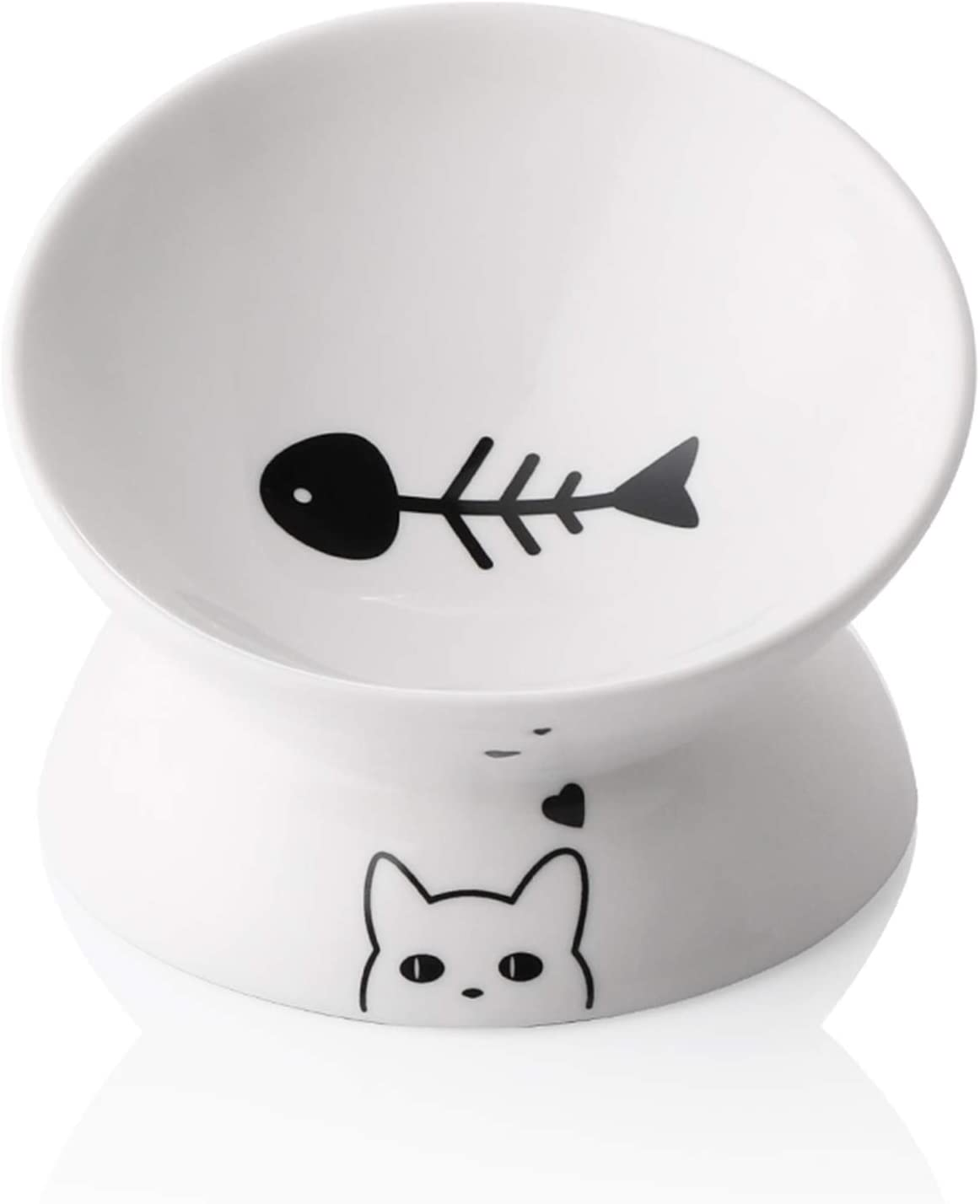 Sweejar Ceramic Raised Cat Bowls, Slanted Cat Dish Food or Water Bowls, Elevated Porcelain Pet Feeder Bowl Protect Cat'S Spine, Stress Free, Backflow Prevention (White) image number 1