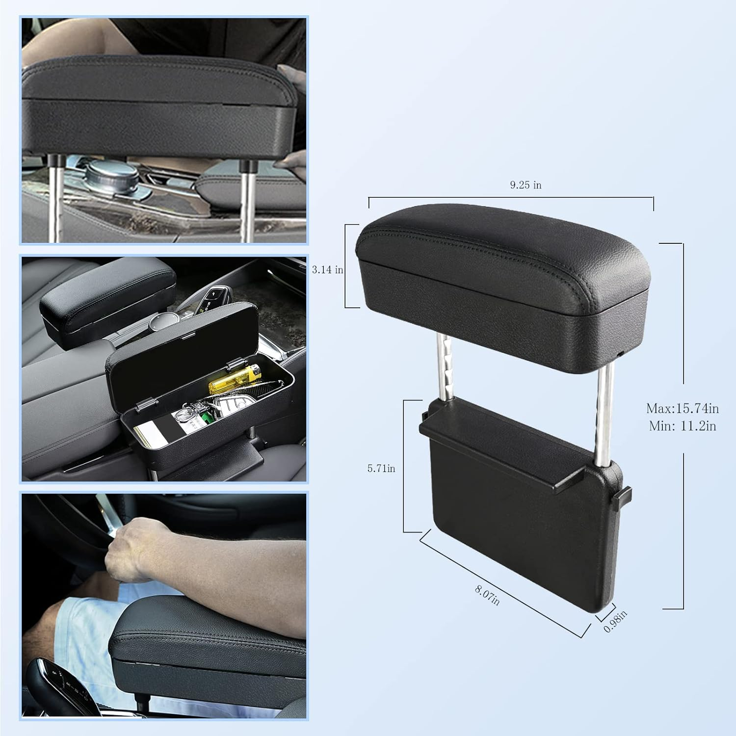 CDEFG Car Armrest Support Elbow Rest Pad Armrest Extender, Console Storage Organizer, Adjustable Height Comfort Wrist Rest Pads, Universal Fit for All Car Models (Black Line) image number 2