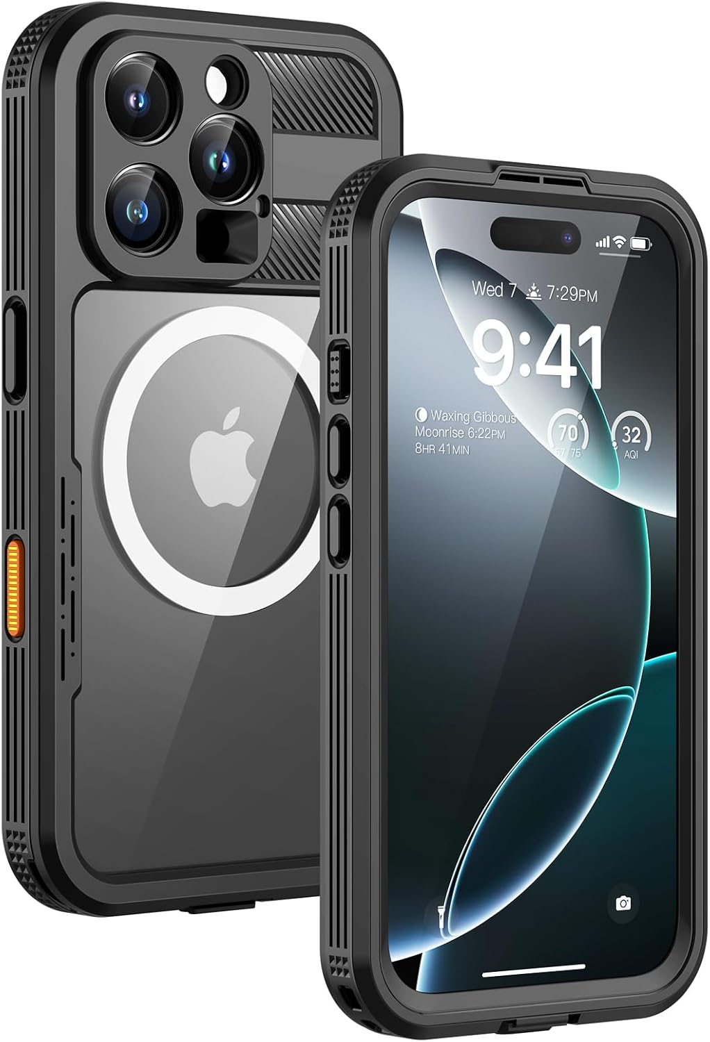 Lanhiem for Iphone 16 Pro Max Case Magnetic, IP68 Waterproof Dustproof Case, [Compatible with Magsafe] [Built-In Screen Protector] Full Body Heavy Duty Rugged Phone Cover 6.9 Inch, Black/Clear image number 5