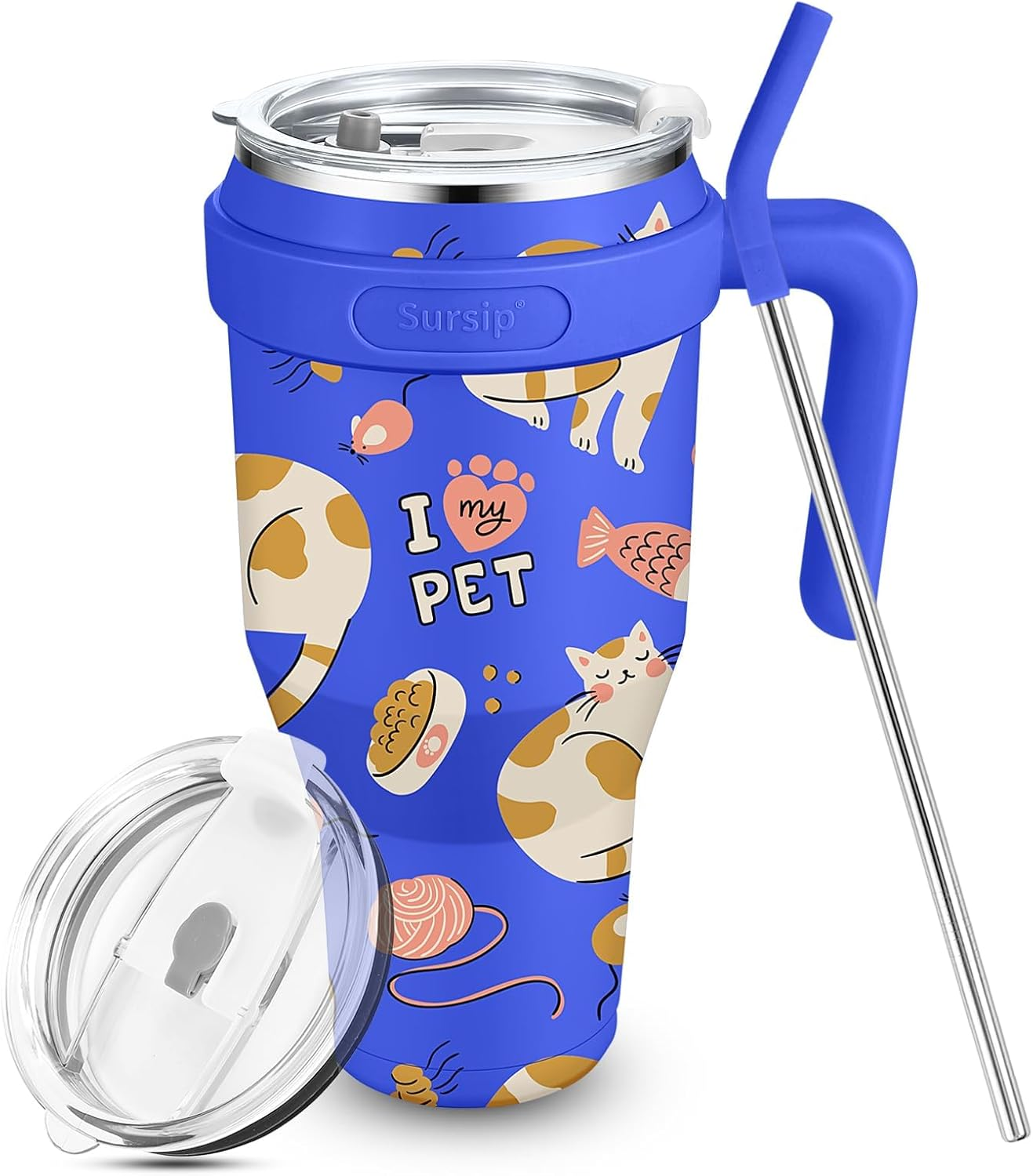 Sursip 50 Oz Stainless Steel Insulated Tumbler with Lid &ndash; Vacuum Mug with Straw & Handle, Leak Proof, Sweat Proof, Fits Car Cup Holder, Perfect for Hot & Cold Beverages, Ideal for Travel & Outdoors