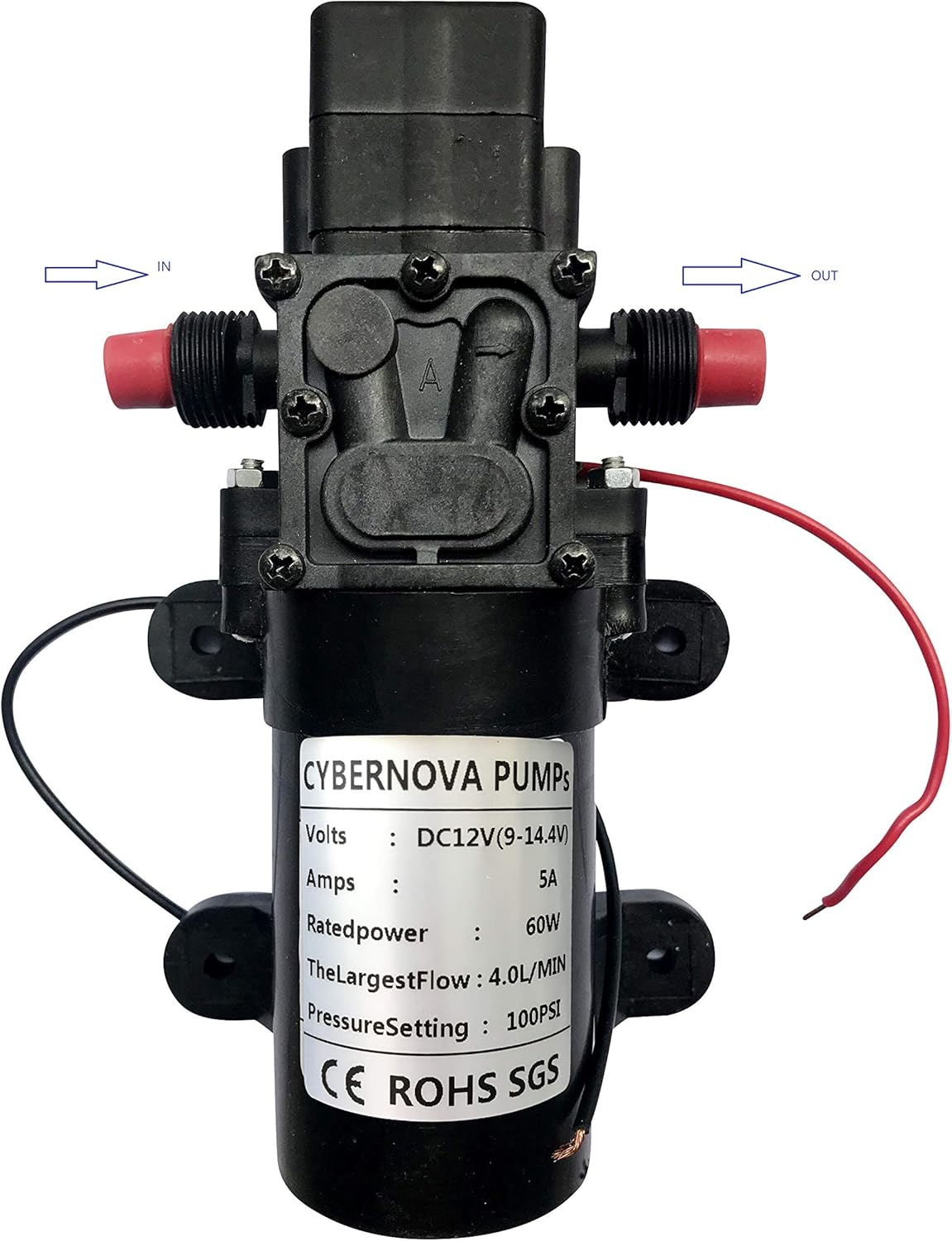 CYBERNOVA DC12V 100 PSI 4.0L / M Pump (Integrated Pressure Switch) High Pressure High Pressure Water Self-Priming Pump with Pressure Switch Caravan/Boat/Camper/Garden