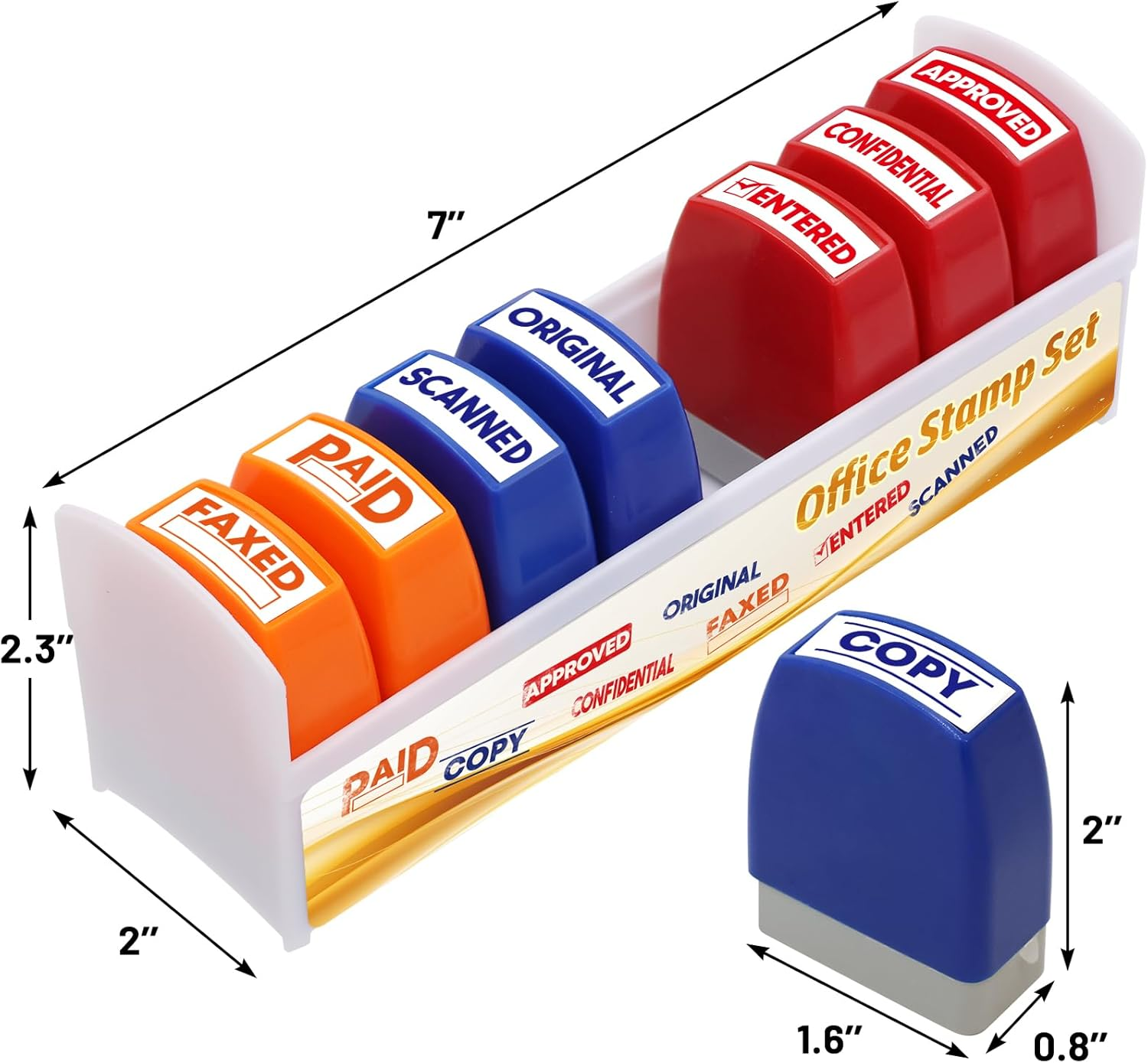 Office Stamp Set Scanned Approved Paid Completed Stamps Self Inking Business Message with Storage Tray for Coworkers Colleague Work Supplies 8Pcs image number 6