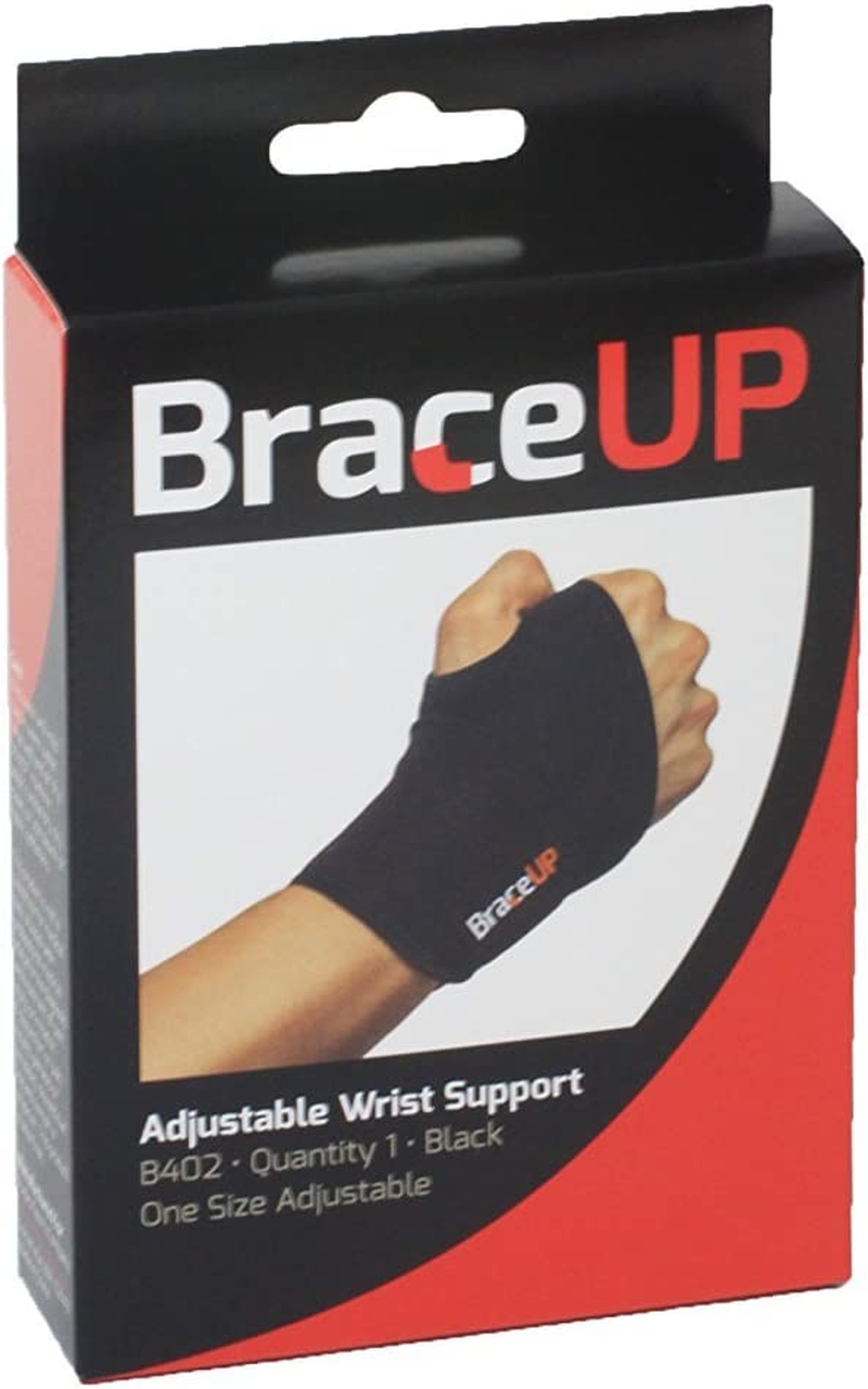 Braceup Adjustable Wrist Wrap for Men and Women - Workouts Wrist Band, Carpal Tunnel Compression Wrist Brace, Tendonitis Wrist Splint, Left Right Hand One Size Adjustable (Black) image number 2