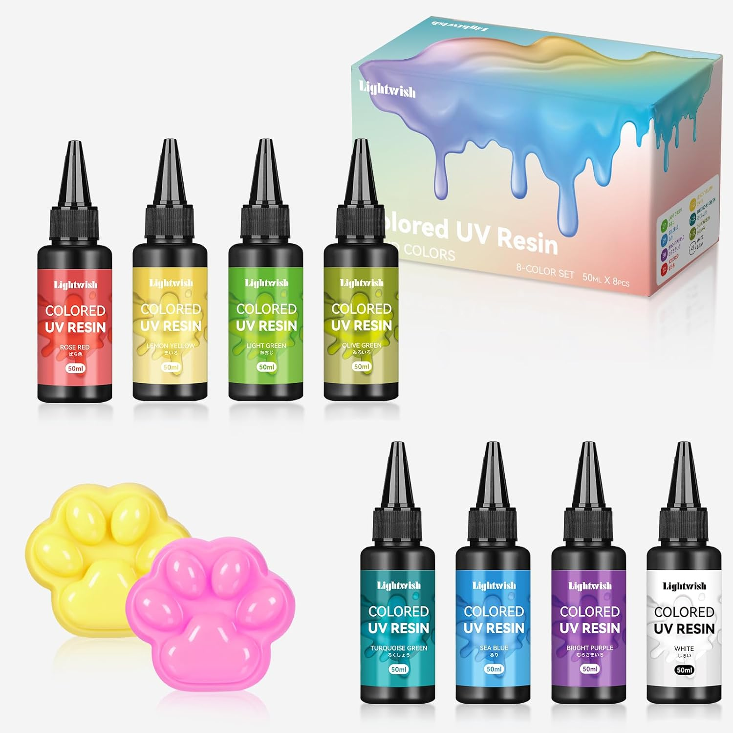 Colored UV Resin,Solid Colors 8 Colos,Odorless & Quick Ultraviolet Curing UV Resin for Small Craft,Jewelry Making,Diy Making, (50G Each) image number 3