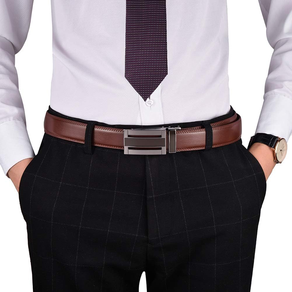KAERMU Men'S Comfort Genuine Leather Ratchet Dress Belt 1 1/8" Wide with Automatic Click Buckle - Black B image number 7