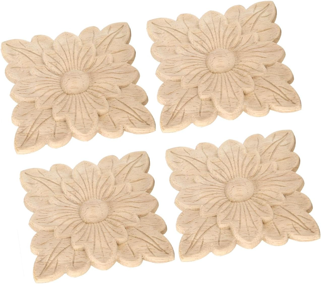 Wooden Carved Floral Appliques, 4 Pieces, Decorative Furniture and Door Accessories image number 1