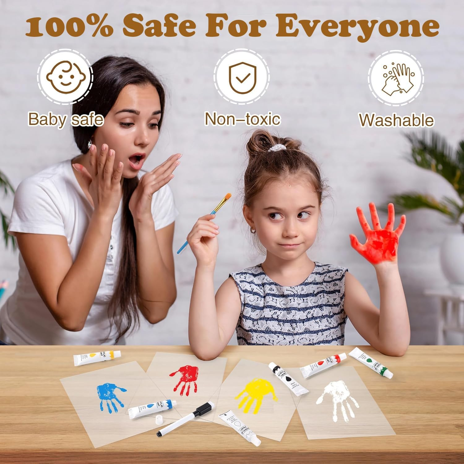 Xiwerhll Family Handprint Kit, Baby Hand and Footprint Kit DIY Handmade Keepsake Wooden Frame Gifts for New Parents for Grandparent Mother'S Day Anniversary Day Father'S, 6 Non -Toxic Paints image number 2