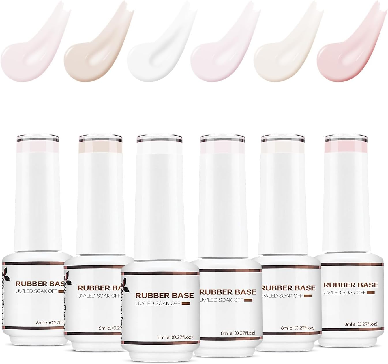 Nicedeco Rubber Base Gel Polish for Nails 6 Pcs Rubber Gel Nail Strengthener Nude Pink Nail Gel Polish Set 37 Cruelty-Free & Vegan