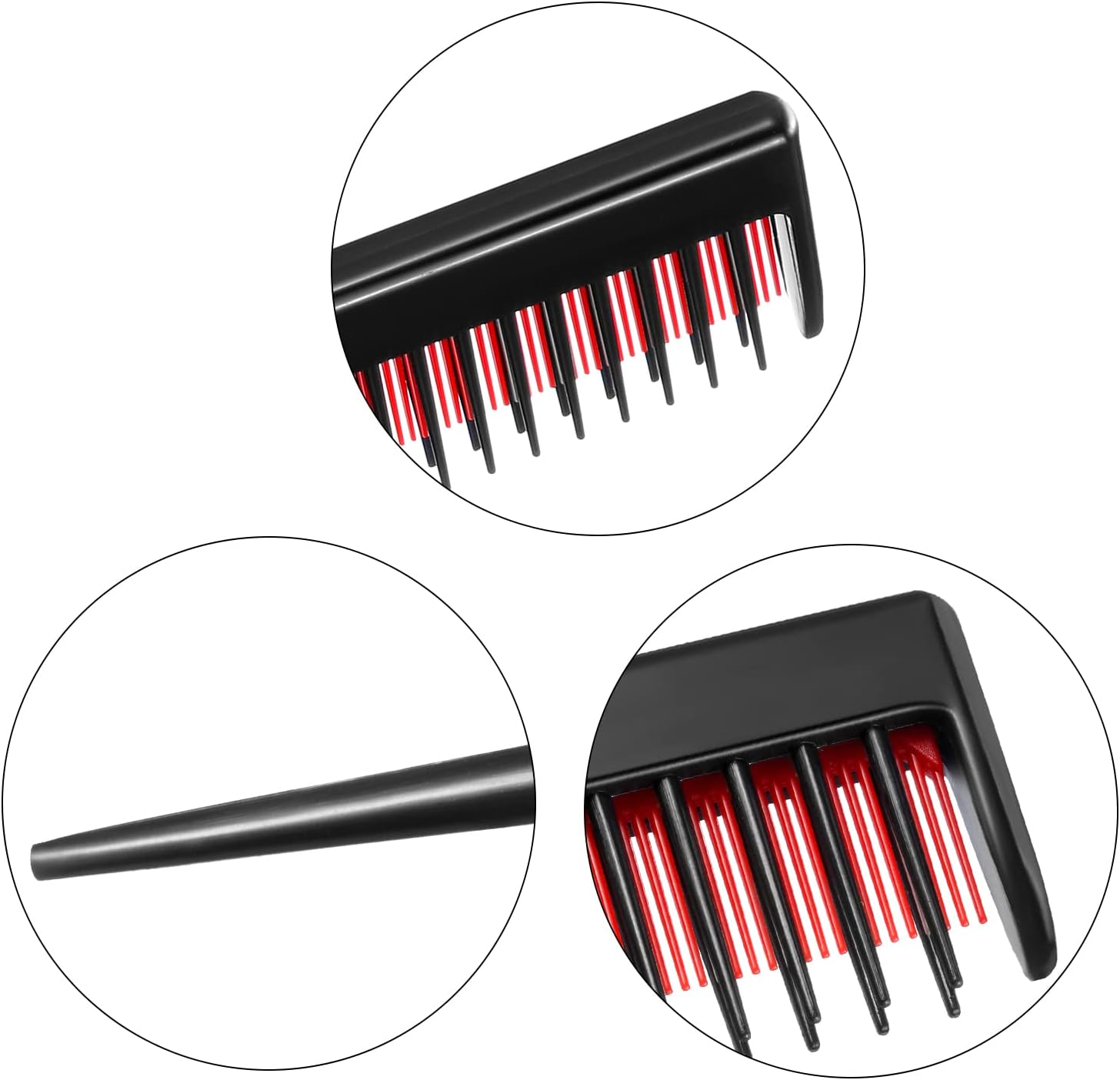 3 Piece Triple Teasing Comb, Rat Tail Combs for Women, Tool Structure Tease Layers Rattail Comb, Rat Tail Comb for Back Combing Root Teasing, Adding Volume, Evening Styling Black and Red image number 2