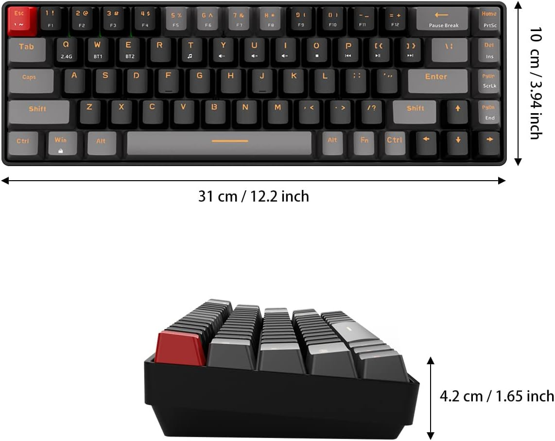 Qisan Mechanical Gaming Keyboard, Dual Mode 2.4G/BT Wireless, 60% Layout, US Layout, Red Switch, 68 Keys, Computer Keyboard, Gaming Pc, Wireless Gaming Keyboard image number 1