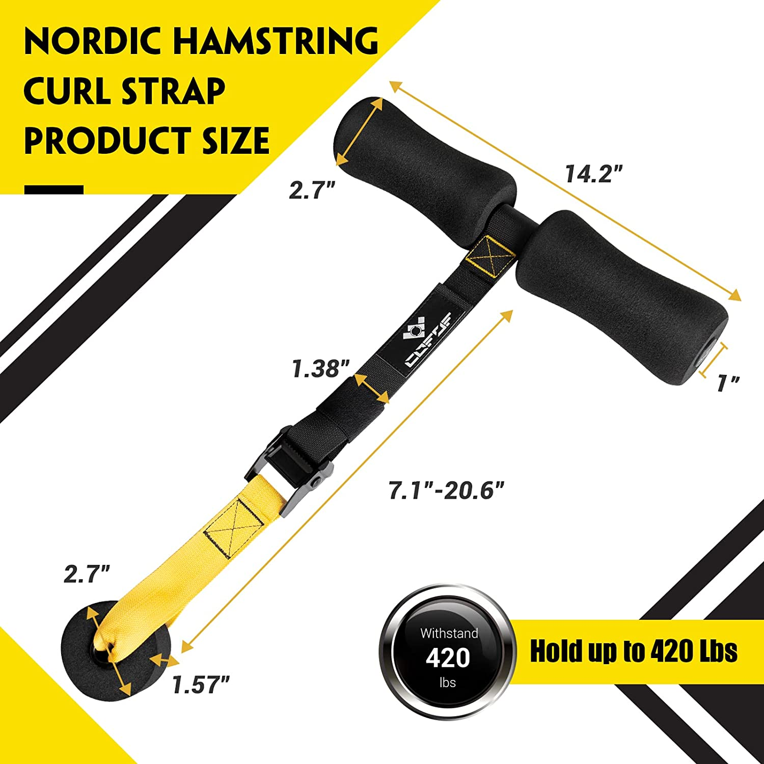 Nordic Hamstring Curl Strap, Nordic Curl Strap Holds 420 Pounds Great for Hamstring Curls, Sit-Ups, Spanish Squats, Ab Workout, 5 Second Setup Nordic Curl Strap Home Fitness Equipment image number 5