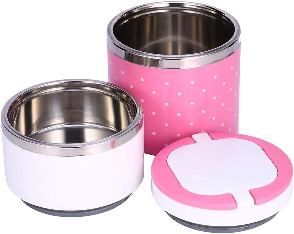 Insulation Thermal Lunch Box Stainless Steel Food Storage Container Portable Bento Box with Handle Cute Dot Pattern 1/2/3 Layers (900ML,) image number 3