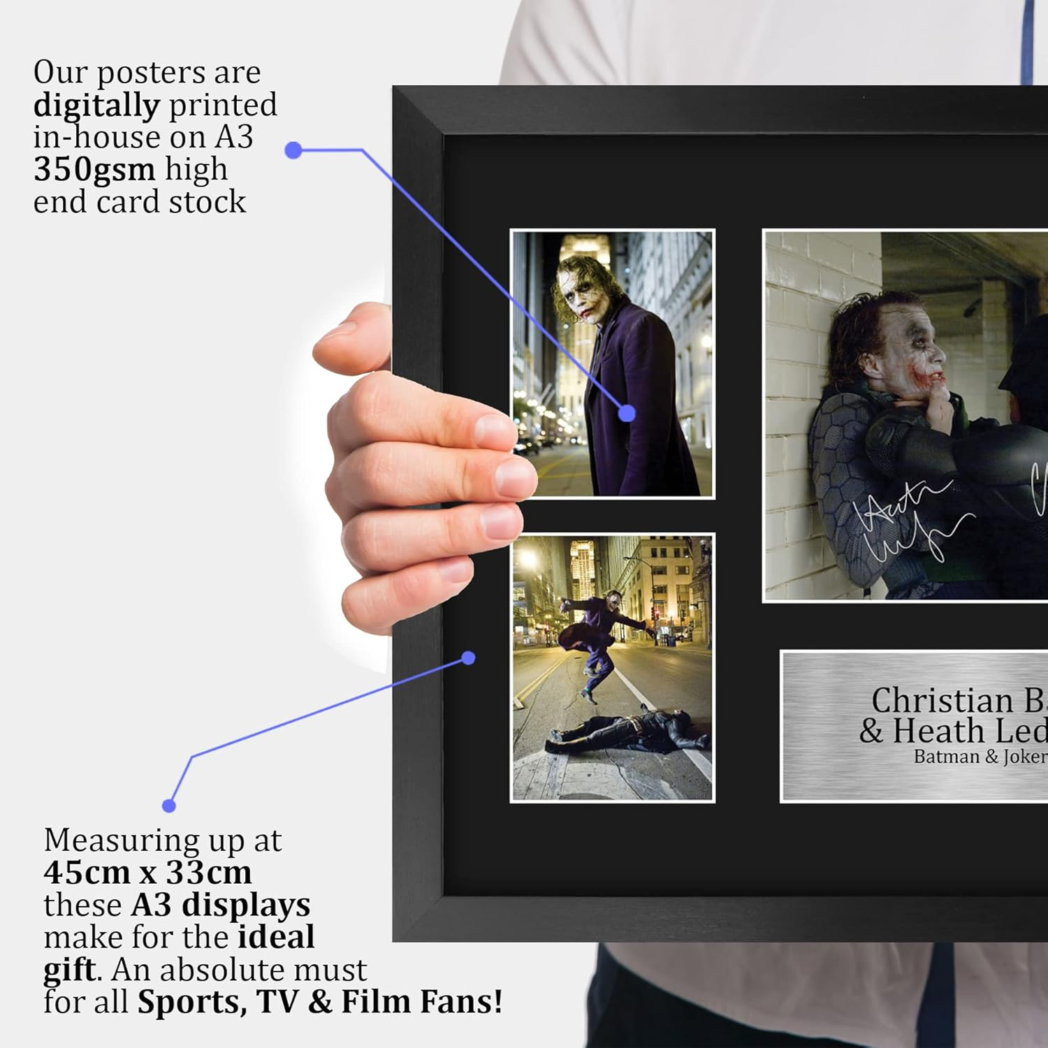 HWC Trading FR A3 Christian Bale & Heath Ledger the Dark Knight Batman & Joker Gifts Printed Signed Autograph Picture for Movie Memorabilia Fans - A3 Framed image number 1