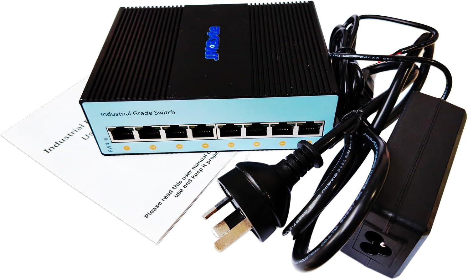 Jm-Byte 8-Port Gigabit Industrial Din-Rail Ethernet Switch, 8 Ports RJ45 10/100/1000Mbps Ethernet, Unmanaged Network Switch, 16Gbps Switching Capacity, IP40 Rated (JM-IN2057-G) image number 2