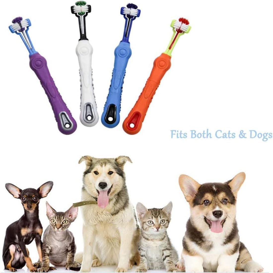 4 Pack Three Sided Pet Toothbrush Dog Toothbrush, Soft Silicone Pet Dental Care Toothbrush Cat Dog Teeth Cleaning Kit, Removing Bad Breath Tartar Teeth Care Dog Cat Cleaning Mouth image number 4
