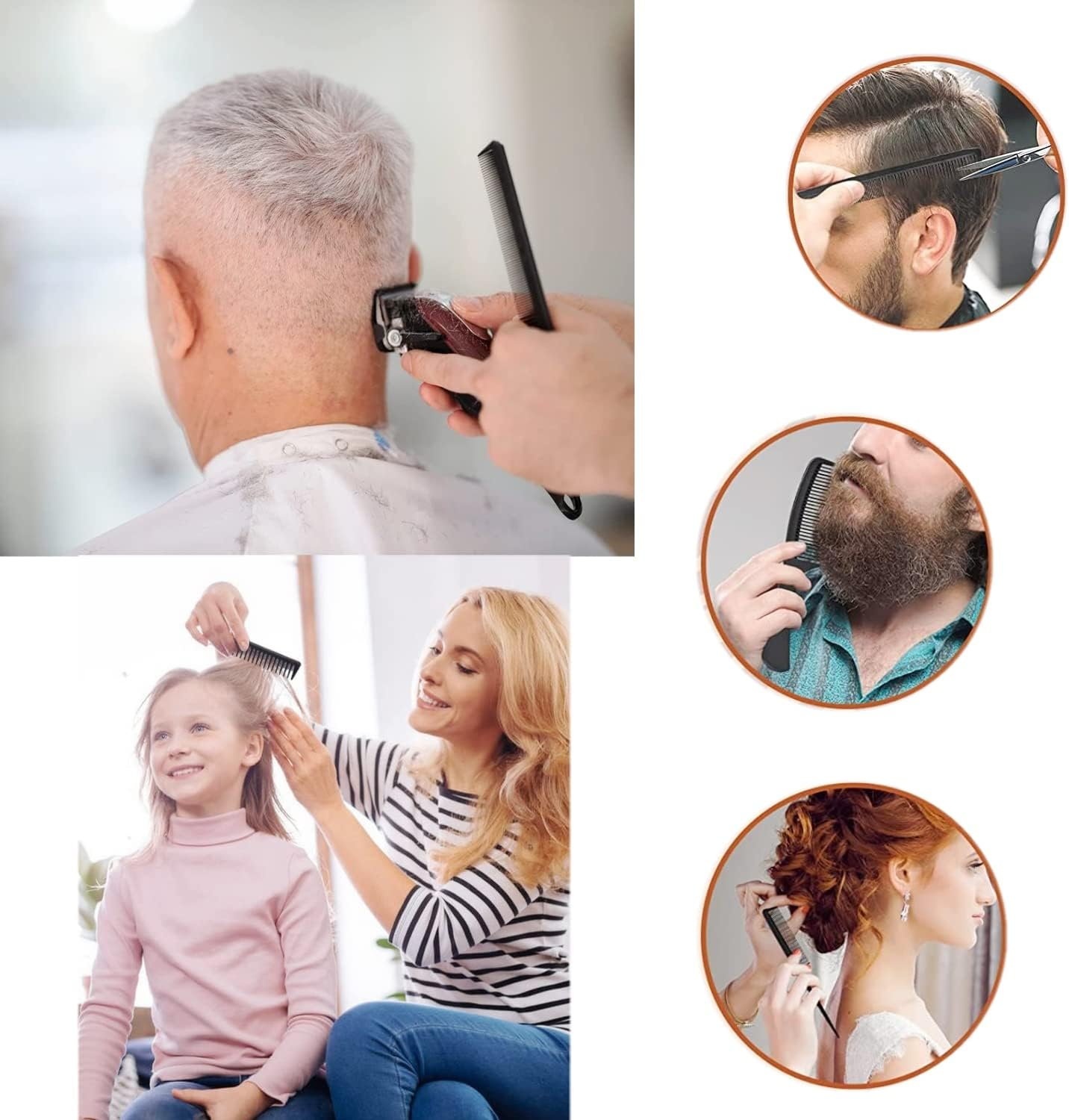 JZK 5 X Black Hair Combs Set, Wide Tooth Comb Fine Tail Comb Hair Styling Hairdressing Combs for Home Salon for Women and Men image number 2