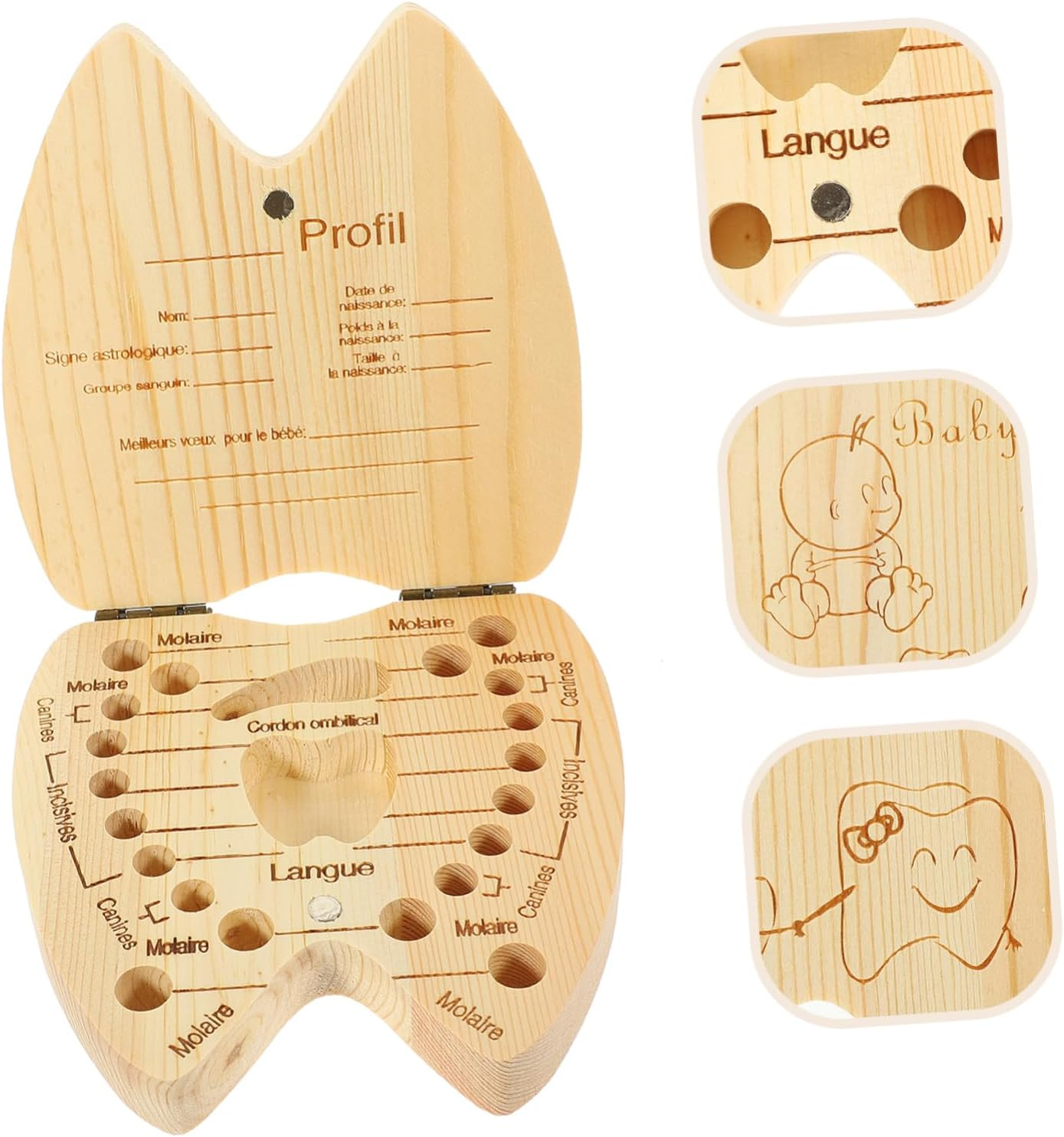 Deciduous Tooth Storage Box Wooden Tooth Holder for Christmas Birthday Collecting Boys and Girls