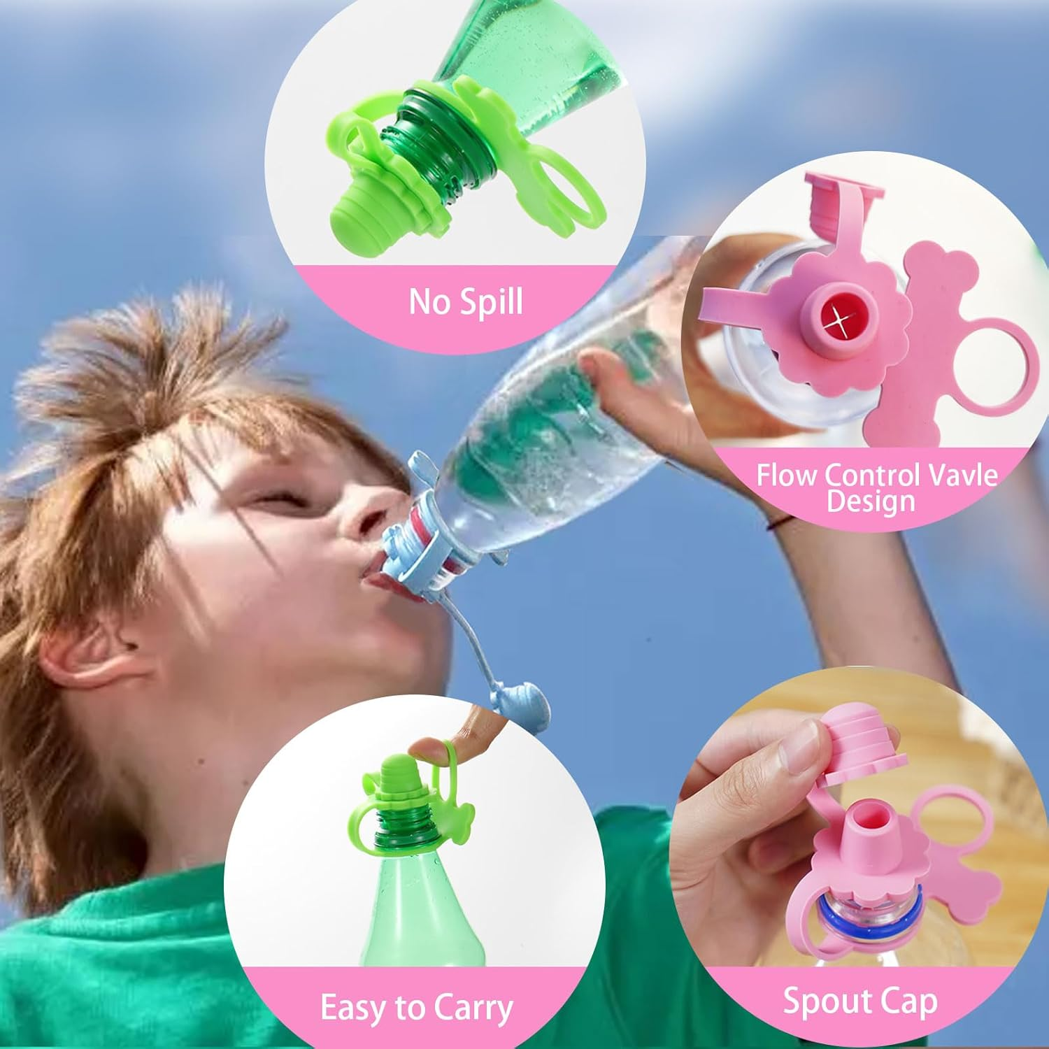 No Spill Silicone Bottles Top Spout for Toddlers Kids and Adults, Protects Kids Mouth, BPA Free (Old Style) image number 2