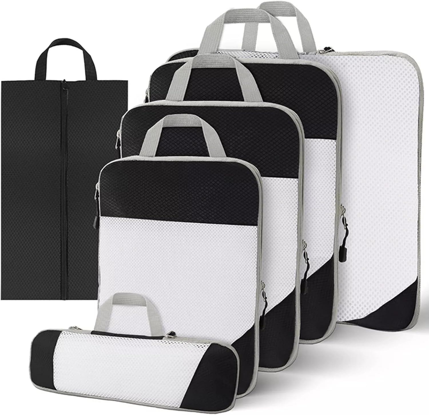 6Pcs Compression Packing Cubes Expandable Storage Travel Luggage Bags Organizer (Navy Blue)