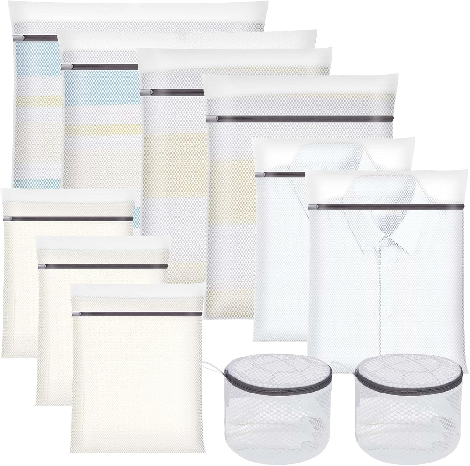 DAWNTREES 11-Piece Mesh Laundry Bags Set, Polyester, Zipper Closure, Multiple Sizes for Clothing, Delicates, Underwear, Bra, Lingerie, Travel Storage image number 2