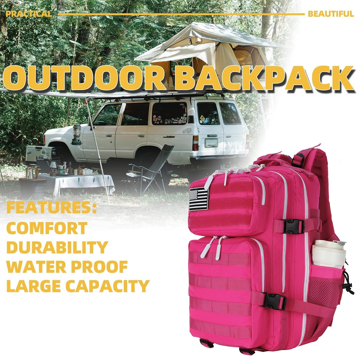 KXBUNQD Military Tactical Backpack for Men and Women Army 3 Days Assault Pack Bag Large Rucksack with Molle System image number 4