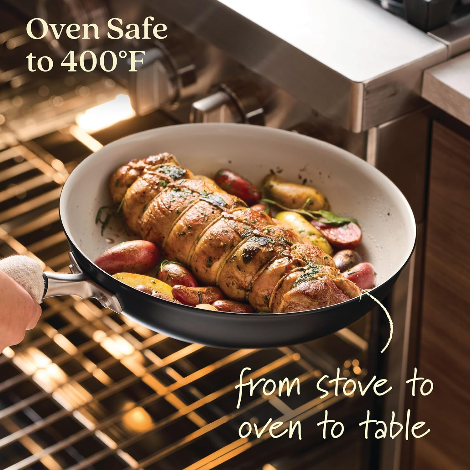 Anolon Advanced Ceramic 30.4 Cm Fry Pan, Nonstick Hard Anodised Skillets, Induction Compatible, Oven & Dishwasher Safe, Ceramic Coating (Black) image number 2