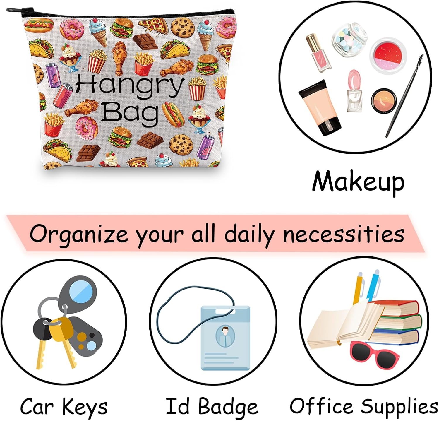 JXGZSO Funny Foodie Gift Hangry Bag Snack Travel Makeup Bags Emergency Snacks Food Storage Bag Snack Lover Gift