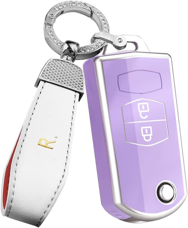 Ontto TPU Car Key Fob Cover Case Fit for Mazda 3 5 6 M6 RX8 MX5 CX5 Flip Folding Key Shell 2 Buttons Remote Key Holder Bag Keychain Keyring Accessories Black B