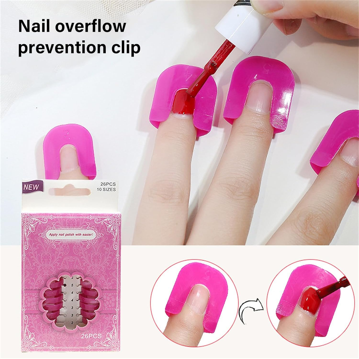 XFUYI 26 X Nail Polish Protectors, 10 Sizes, Reusable Nail Polish Protection, C Shield, Skin, Cuticle Protection for Nail Art Painting image number 5