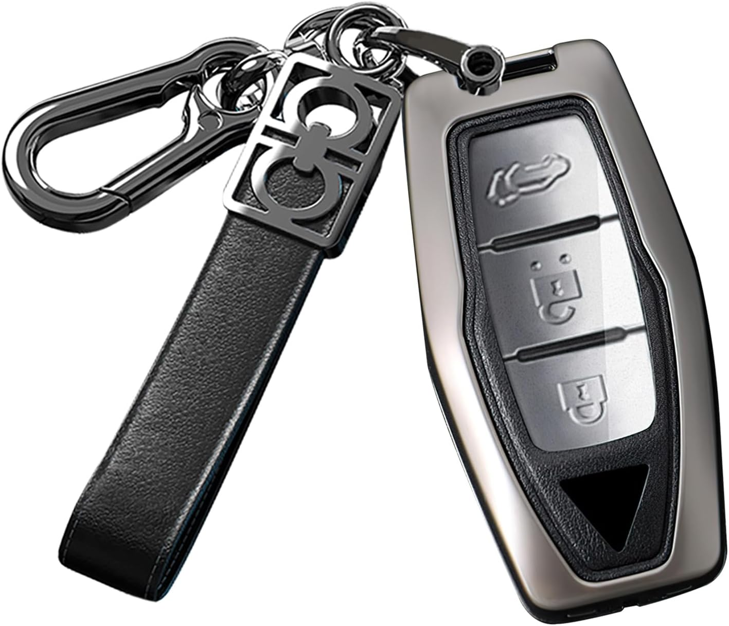 Ontto Metal Car Key Fob Cover Fit for Mitsubishi Outlander 2022 2023 2024 Remote Leather Key Case Keyring Key Shell Holder Bag Keychain