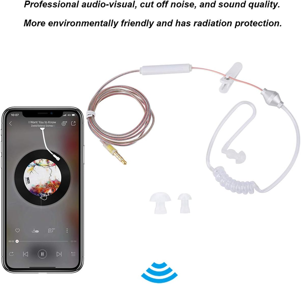 Queen.Y In-Ear Headsets Anti-Radiation Air Tube Safety Earbuds Cable Headphones with Microphone for Ios for Android Transparent Single image number 4