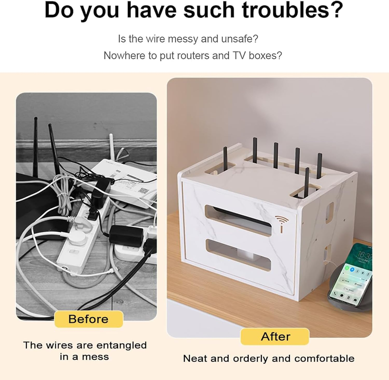 Catekro WIFI Router Storage Box, Wifi Cabinet to Hide Router and Modem, Router Cover Decorative Box for Office and Home (White) - 273-Brown image number 2