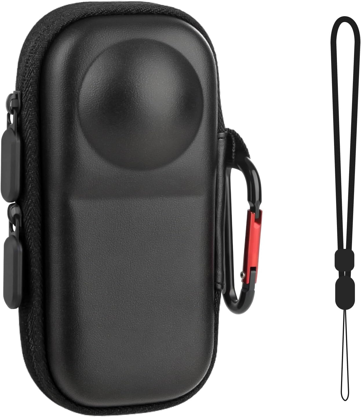 Glasflength Case for Insta360 X4 Camera, PU Hard Shell Carry Bag, Small Travel Bag, Water-Repellent, Portable Storage Bag, Lens Protective Case with Wrist Strap, Carabiner (Black), Black, Modern