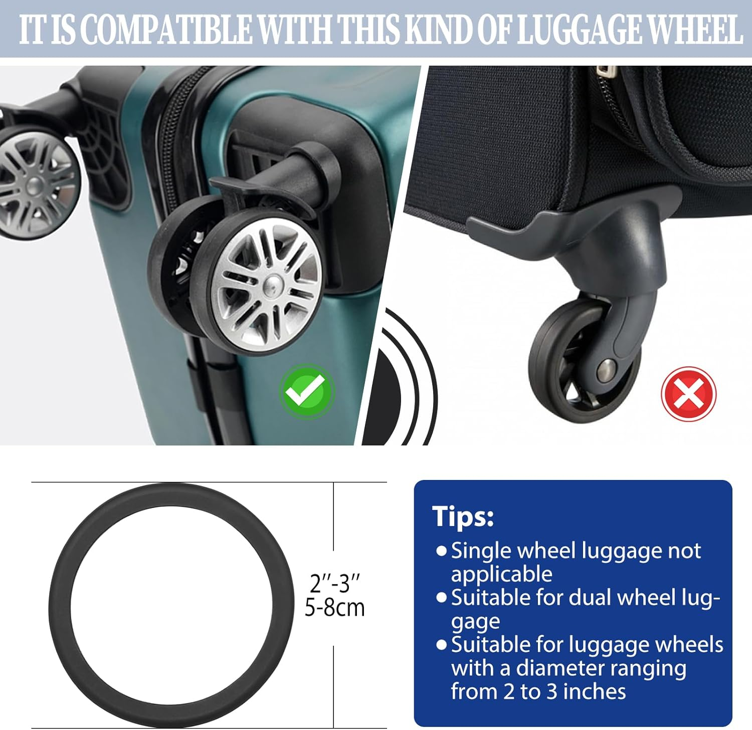 Dimeho Pack of 8 Luggage Wheel Covers Suitcase Wheel Protector Luggage Wheel Protector Silicone Wheel Cover Suitcase Trolley Suitcase Swivel Castor Covers Rubber Luggage Wheel Covers Hand Luggage image number 4